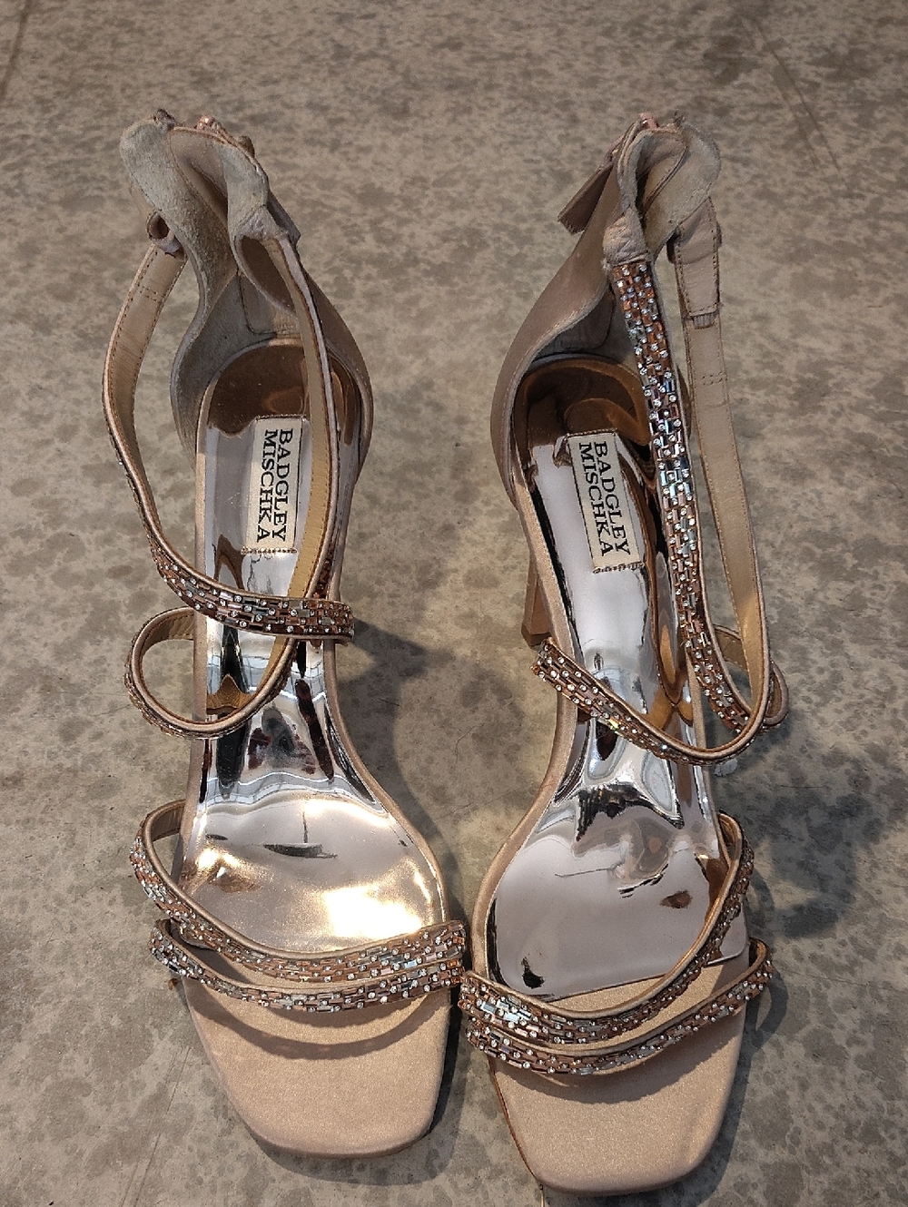 Badgley Mischka Blush Pink Crystal-Strap Evening Heels